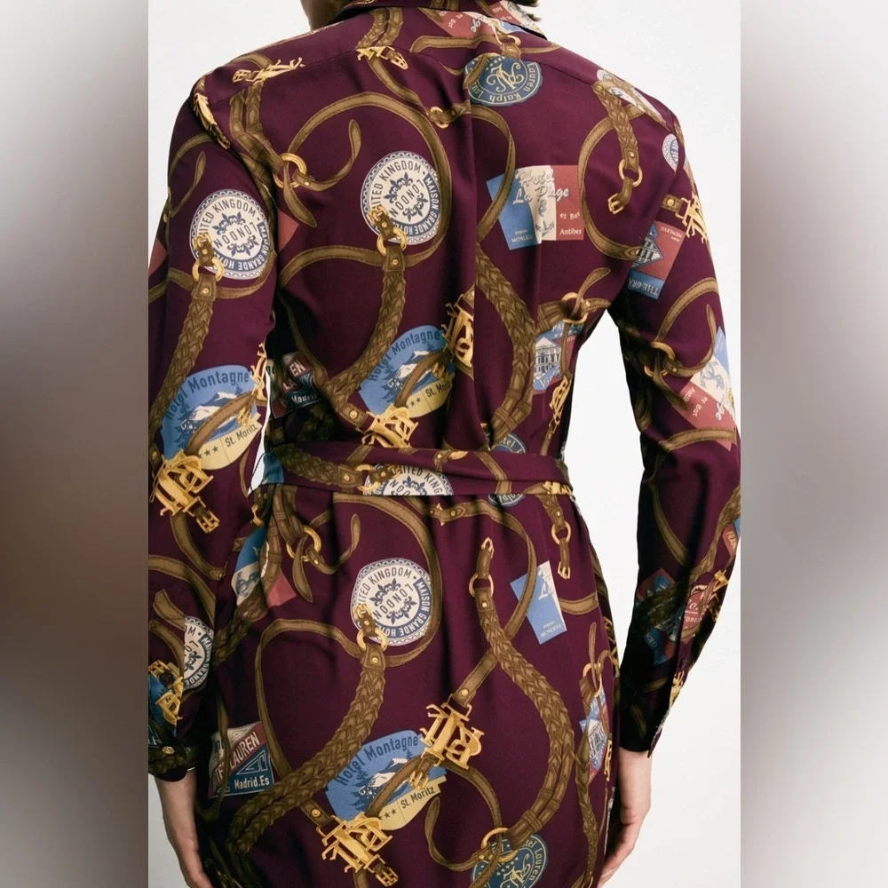 LAUREN RALPH LAUREN Fayella Long Sleeve Travel Equestrian Tie Waist 14 VGUC